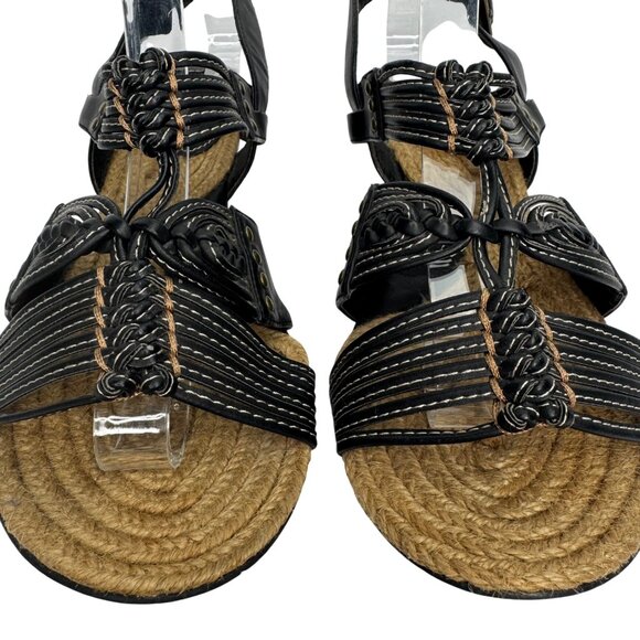 VTG Steven Steve Madden Black Faux Leather Strappy Wedge Sandal Braid Detail Sz8 - Picture 6 of 10
